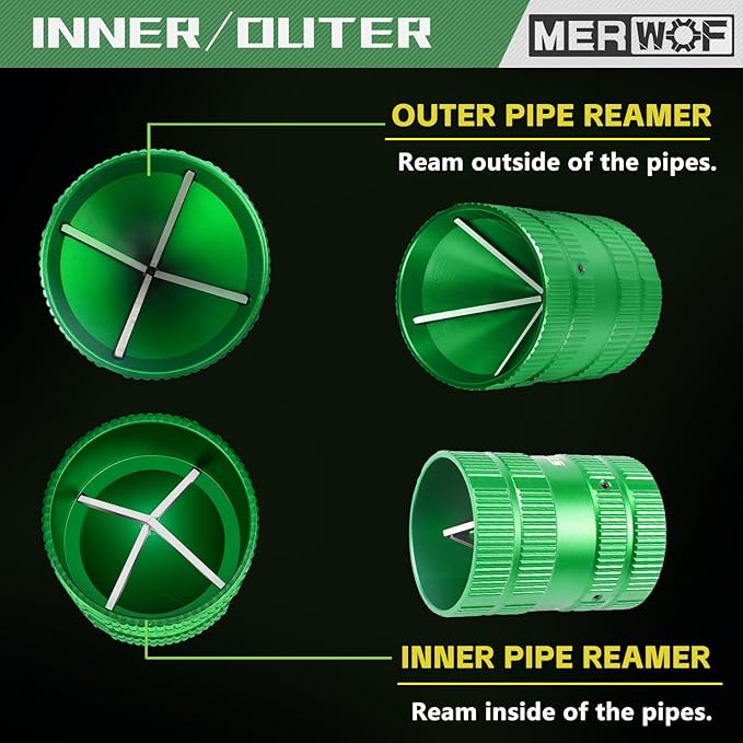 Metal Pipe Reamer for Copper PVC Pipe, Deburring Tool, PlumbingTools, 1/4” to 1-5/8” Inner/Outer Tubing Cleaner, Tube Chamfering Tool (Green)