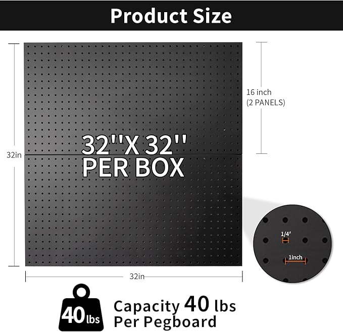 Peg Board, Metal Pegboard Wall Organizer Control, Black Pegboard for Walls Peg Board Tool Organization, Steel Pegboard Tool Board for Garage Wall Mount 2 Pcs 32x16 Inch, Metal Pegboard Panels