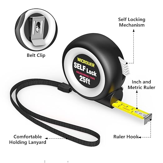 Tape Measure 25FT Self-Locking, Steel Made Retractable Measurement, Imperial/Metric Scale, MID Precision, Easy to Read, Used for Architects, Carpenters, Handicrafts. (25FT)