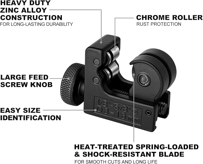 HAUTMEC Copper Pipe Cutter Tool 1/8" to 5/8"OD (3-16mm), Mini Copper Tubing Cutter Tool for PVC, Copper, Aluminum, and Thin Stainless Steel Tube HT0131-TC