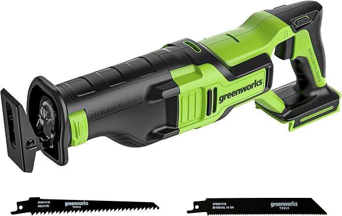Greenworks 24V Brushless (1-1/8") Cordless Reciprocating Saw (2,700 SPM), Tool Only