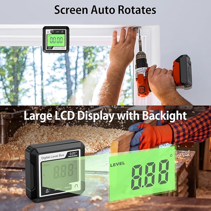 Digital Level Angle Gauge Meter Magnetic Electronic Level Angle Finder Tool Protractor Inclinometer Woodworking Tools with Magnet for Construction, Woodworking and Machinery(Black+white) (black)