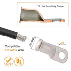 0 Gauge Lugs 4 PCS 1/0 AWG - 3/8'' Tinned Copper Cable Lugs Wire Lugs UL Listed 0 Gauge Ring Terminals Battery Cable Ends Heavy Duty Closed End Crimp Connectors with 4 PCS 3:1 Heat Shrink Tubing