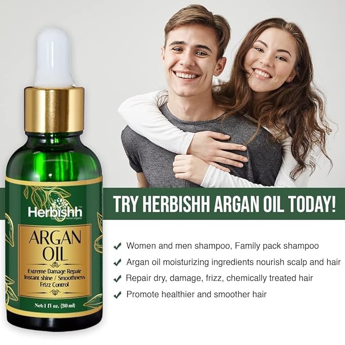 Herbishh Argan Oil & Hair Mask Combo For Deep Conditioning Treatment – Argan Oil for Hair Repair & Frizz Control (30ml) & Argan Hair Mask for Hydration (150ml), Sulfate & Paraben Free-VeraVaultWomen