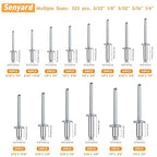 525 Pcs pop Rivets, Pop Rivets Assortment Kit, Aluminum Rivets kit, Pop Rivet Set Including (3/32" 1/8" 5/32" 3/16" 1/4"), Assorted Blind Rivets for Metal Dome Head Rivet kit