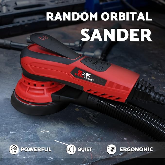 S&F STEAD & FAST Electric Random Orbital Sander with Vacuum Attachment 350W, Professional-grade, 5 inch 6 inch Backing Pads, Quiet, Powerful, Low Vibration, Woodworking, Auto Body Repair