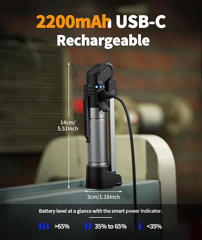 Magnetic Light - 800 Lumens Work Light with Multifunctional Foldable Design, 2200 mAh Magnetic Flashlight, 3 Lighting Modes Mechanic Flashlight for Car Repairing/Emergency, 2 Pack