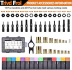 16" Rivet Nut Tool, Nutsert Rivet Nut Tool Kit with 15 Metric and SAE Mandrels, 281Pcs Rivet Nut Assortment Kit and Rugged Carrying Case