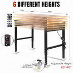 48" L×24”W Adjustable Workbench with Wheels, 28”-40”Height Heavy Duty Table 2000 LBS Load Capacity, Work Bench with Power Outlet & Pegboard, Rubber Wood Work Table for Garage, Office, Workshop