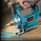 Cordless Jig Saw, 20V Electric Jigsaw with 2 Batteries and 35Pcs Cutting Blades, 3000 SPM Adjustable Speed, ±45° Bevel, Jigsaw Tool Kit for Straight, Curve, Bevel, Circle Cutting