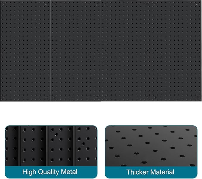 4 Pack 12-Inch X 24-Inch Metal Pegboard Wall Panels, Peg Boards for Garage Tool Storage (Black1224)