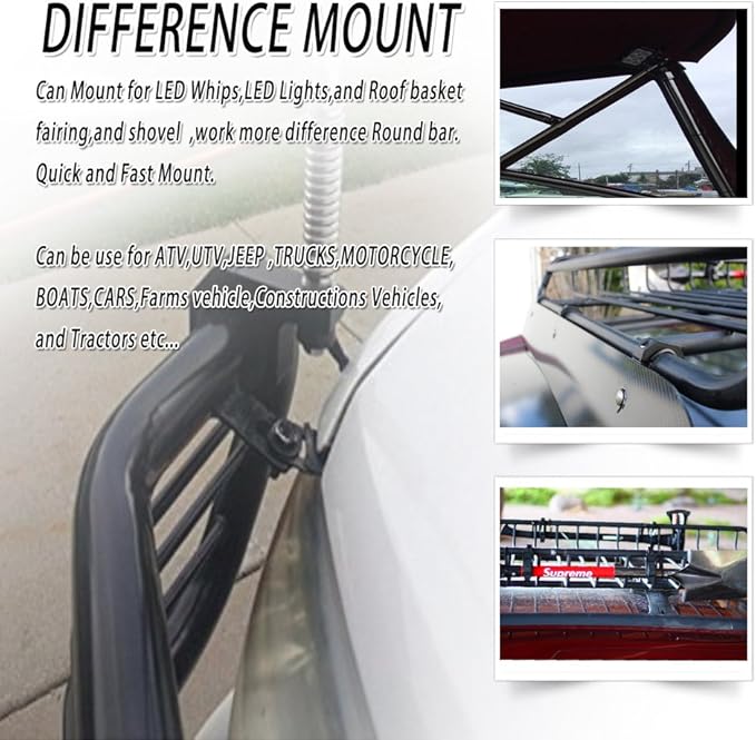 1.125" Tube Clamp Mount Bracket,Roof Roll Cage Holder for Whips,Shovel, LED Light Bar (Pack of 2) (2pcs-1.125" Clamp)