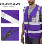 Dib Safety Reflective Vest High Visibility with Pockets and Zipper, Purple 3XL