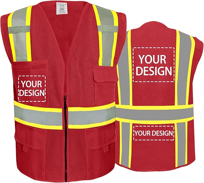 BeautyWill Custom Safety Vest Customized Logo Class 2 High Visibility Reflective Vest with Pockets Construction workwear