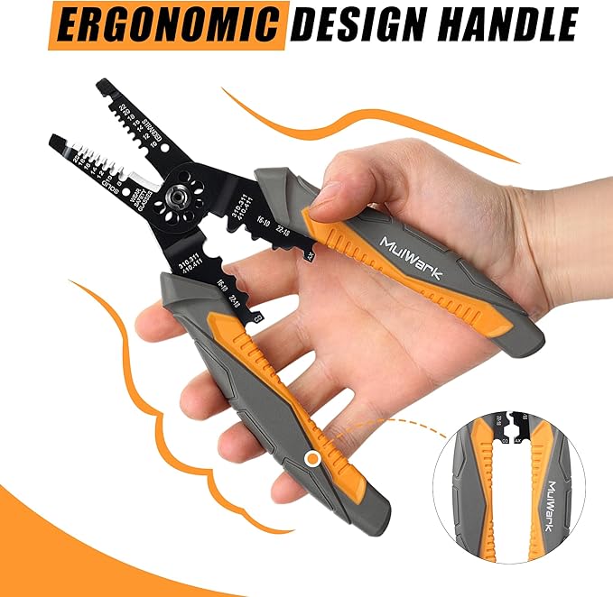 MulWark 3 in 1 Automatic Self Adjusting Wire Stripper/Cutter/Crimper, 8 Inch Multi Pliers For Electrical Wire Stripping, Cable Cutting, Crimping Tool from 8 AWG to 30 AWG