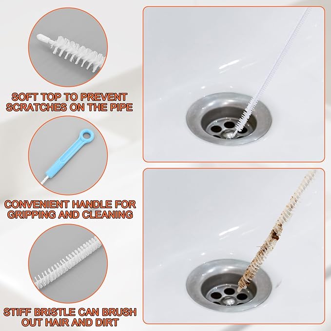Drain Snake Kit for Hair Removal and Clog Cleaning, Snake Drain Hair Removal Tool for Shower, Sink and Tub Drains (6 Pcs)