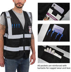 Dib Safety Reflective Vest High Visibility with Pockets and Zipper, Black 3XL