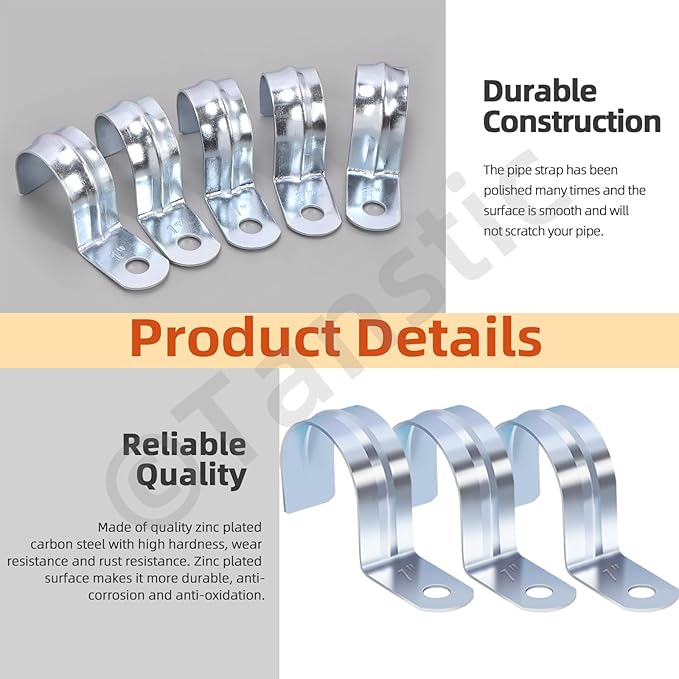 Tanstic 30Pcs 1 Inch EMT Pipe Strap Zinc Plated Steel One Hole Strap Conduit Clamp Rigid Pipe Strap for Pipe Fixing