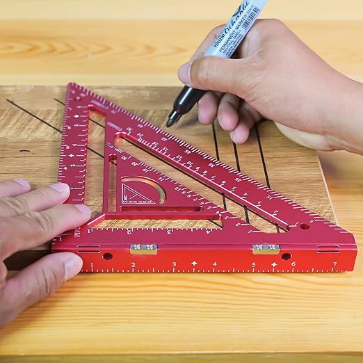 7.5" Magnetic Rafter Square with Jig Block - Multi-Angle Measuring Tool (90° & 180°) for Precise Carpentry & Flatwork(Red)