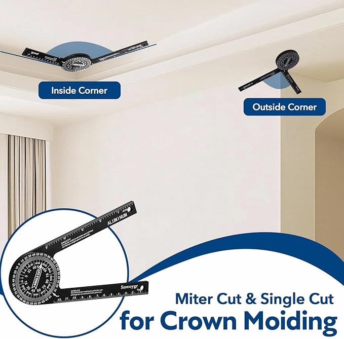 7 Inch Aluminum Miter Saw Protractor, Professional Angle Measuring Tool, Comes with Two Extra Straightedge Protractors for Woodworkers, Builders, Plumbers, Home DIY