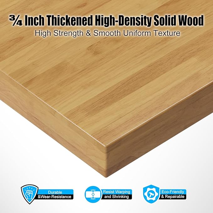 60” Heavy-Duty Solid Wood Work Bench Work Table with Wheels, Adjustable Height Portable Workbench with Power Outlets, 3000 Lbs Capacity Workstation for Garage, Workshop