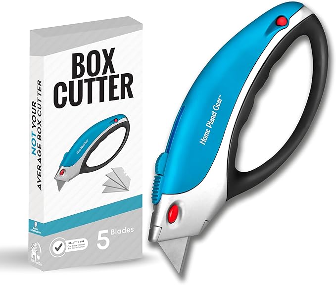 Box Cutter Retractable Utility Knife - Heavy Duty Box Cutter Knife Cardboard Cutter - Box Opener Razor Blades Utility Knife - Box Knife Carpet Cutter with 5 Sharp Blades
