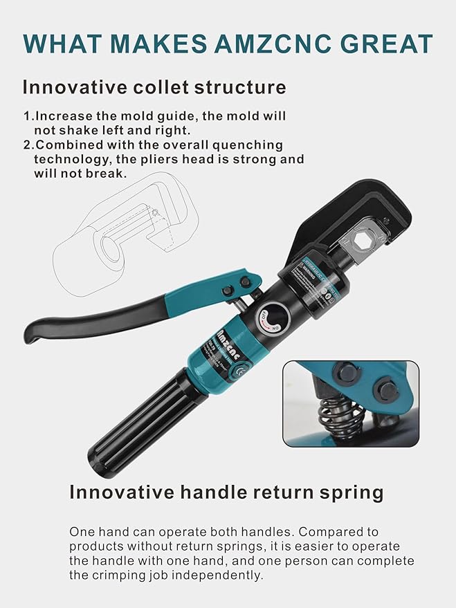 Hand Operated Hydraulic Crimping Tool Range 12 AWG-2/0 AWG for Cable lugs Hydraulic Crimping Crimper Wire Terminal Lug Tool with 9 Pairs Dies