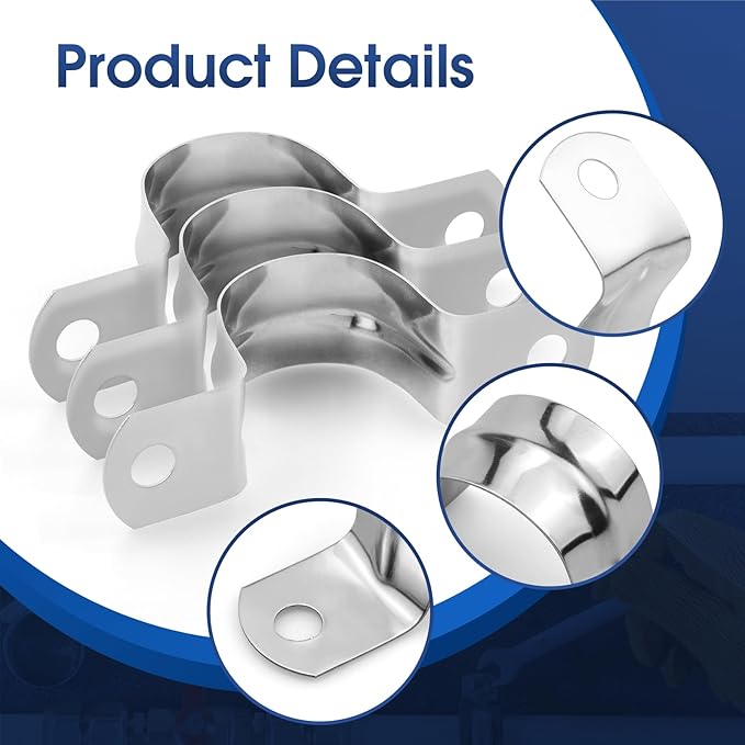 30PCS M25 Rigid Pipe Strap 1Inch Two Hole Stainless Steel Tube Strap Tension Clip Clamps Heavy Duty Pipe Clamp U Clamp U-tube Clamp