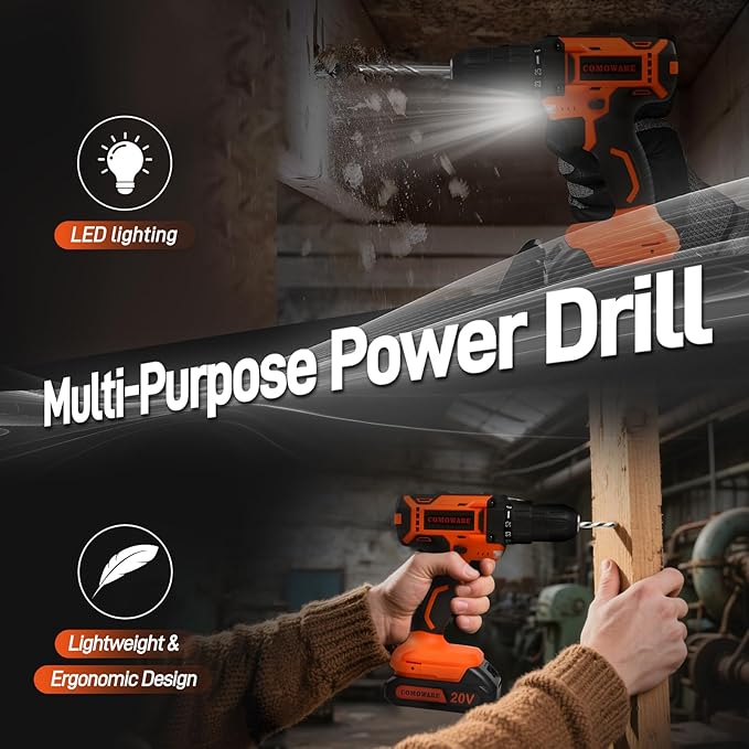 COMOWARE 20V Cordless Drill Set Combo Kit,120 Pcs Tool Kit for Home, Household Tool Sets for Men, Basic Tool Kit with Power Drill, Tool Set with Drill for Garden Office Home Repair