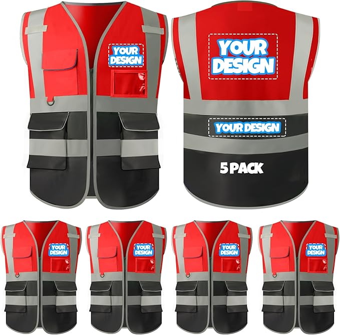 BeautyWill Custom Safety Vest Customized Logo Class 2 High Visibility Reflective Vest with Pockets Construction workwear
