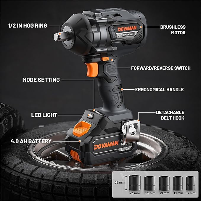 TITANCE X8 Advanced Cordless Impact Wrench, 20V Brushless 1/2'' Impact Gun, 1000 FT-LBS High Torque, 5-Mode Control, 4.0Ah Li-ion Battery Powered Wrench for Car Tires & Automotive Repair