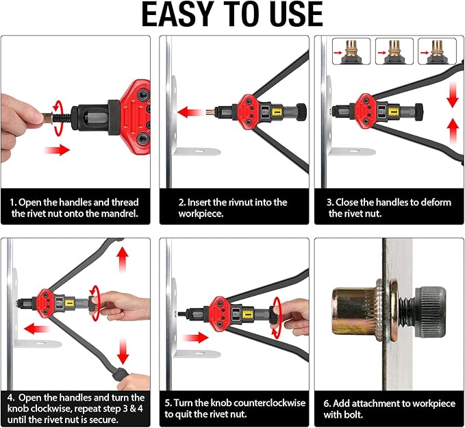 Rivet Nut Tool Kit,16-Inch Rivnut Tool Kit with 12 Metric and SAE Mandrels, 176Pcs Rivet nut Assortment Kit, Designed for Labour Saving