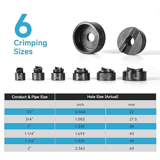 Hydraulic Knockout Punch Set KO Tool 10T - Electrical Conduit Hole Cutter with 6 Dies (1/2", 3/4", 1", 1-1/4", 1-1/2", and 2") Heavy-Duty Metal Punch with Slug Splitting Dies