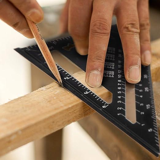 Beslands Aluminum 7-inch Rafter Square Carpenter Layout Tool Alloy Triangle Ruler Protractor （Imperial）