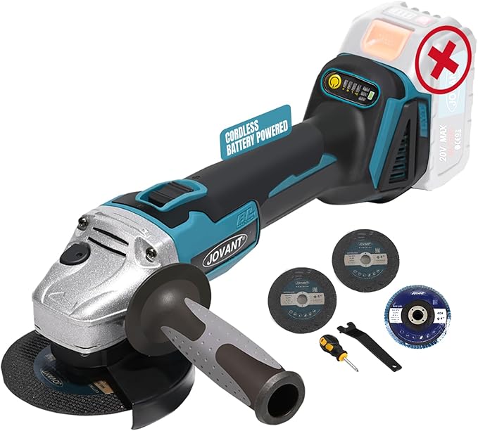 20V Cordless Angle Grinder, 4" and 4-1/2" Electric Angle Grinder Kit, 8500RPM Power Grinder Brushless Motor for Cutting/Sharpening/Removing Rust -JOVANT (No Battery)