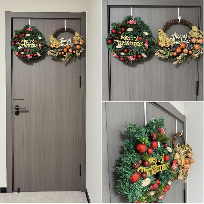 Over The Door Metal Hooks with Plastic Coating 5.5" Fit 0.5" to 1 3/4" Door 4 Pcs Heavy Duty Single Towel Robe Rack Wreath Bathroom Shower Hanger Shoe Organizer Ironing Board Short White