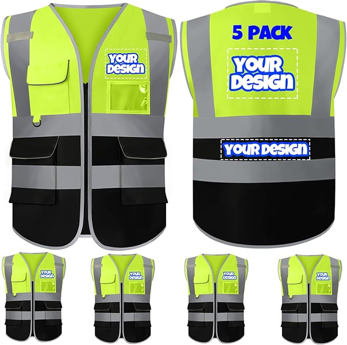 BeautyWill Custom Safety Vest Customized Logo Class 2 High Visibility Reflective Vest with Pockets Construction workwear