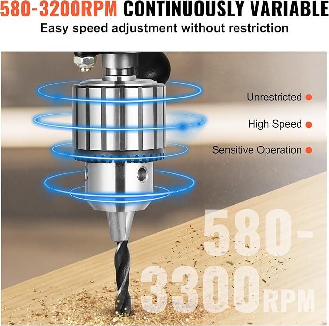 VEVOR 12 in Benchtop Drill Press, 5 Amp 120V, Variable Speed Cast Iron Bench Drill Press, 12 in Swing Distance 0-45° Tiltling Worktable with Laser Work Light, Tabletop Drilling Machine for Wood Metal