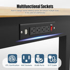 60” Heavy-Duty Solid Wood Work Bench Work Table with Wheels, Adjustable Height Portable Workbench with Power Outlets, 3000 Lbs Capacity Workstation for Garage, Workshop