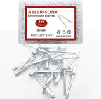 180pcs Silver 3/16" x 3/8" Aluminum Blind Rivets, 4.8 x 9.5mm Pop Rivets,Aluminum Grip and Steel Mandrel