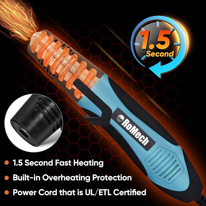 ROMECH 350W Heat Gun with 2 Nozzles, Dual Temp Heat Gun 400°F-660°F, Fast Heat Hot Air Gun with Overload Protection for DIY Craft Embossing Shrink Wrapping (Cyan)