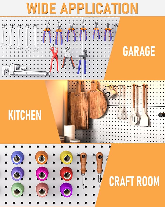 INCLY 60 Pack 4 Inch Black Pegboard Hooks, 1/4" Heavy Duty Peg Board Shelving Hooks Accessories, Peg Board Tool Hangers Only Fit 1/4" Pegboard Hanging Tools Garage, Craft Organizing, Kitchen, Store