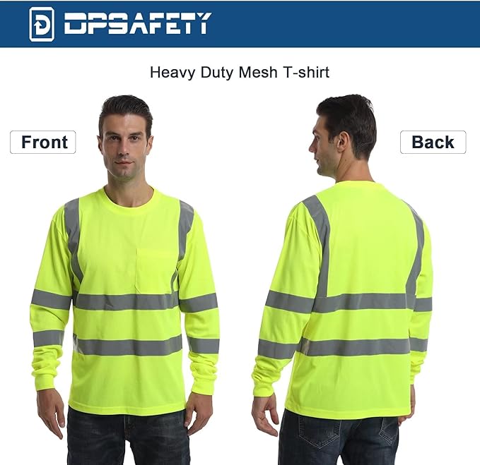 High Visibility Class 3 T Shirts, Hi Vis Safety Shirts with Reflective Strips and Pocket, Long Sleeve Quick Dry Mesh Construction Work Shirt for Men/Women Lime,3XL