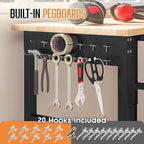 SPECRAFT Adjustable 2-Tier Workbench with 4 AC Outlet and 2 USB Ports Power Outlets, 2000 Lbs Capacity Heavy Duty Workbench, Rubber Wood Top for Garage, Workshop, Office（48x20in）