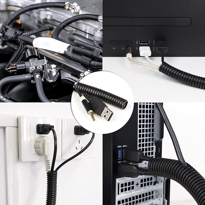 Split Wire Loom Tubing,10,25ft Cord Protectors from Pets No Chew, Flexible Wire Covers Cord Protectors, Protective Split Cable Sleeve for Automotive Home Industrial Wires(Black, 0.73inch-25ft)