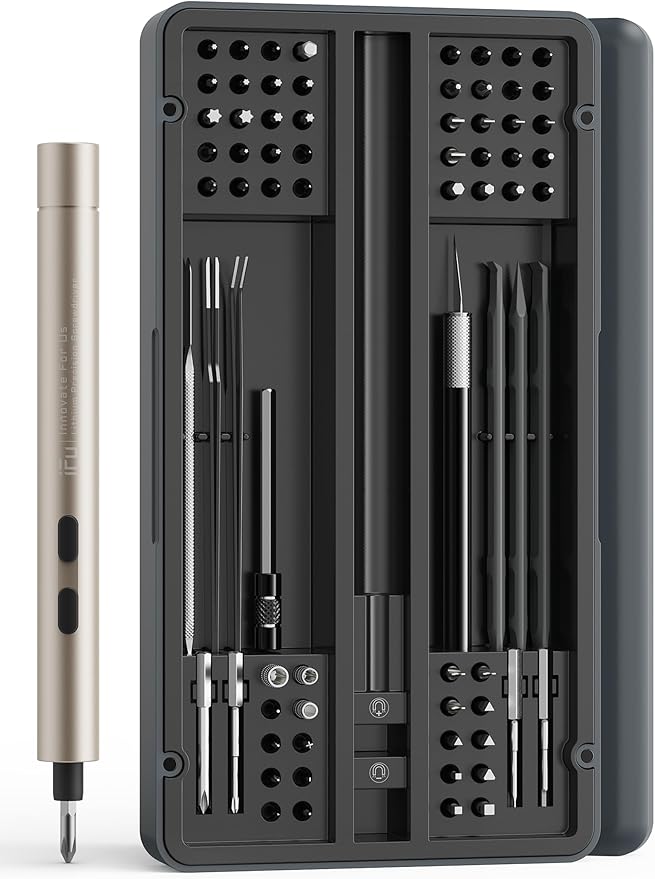 iFu Mini Electric Screwdriver, 90 in 1 Precision Screwdriver Set – Small Cordless Power Screwdriver with LED Light & 64 Magnetic Bits, Repair Tool for Phone Laptop Camera Watch Computer