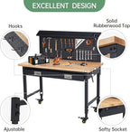 48'' Adjustable Workbench, Heavy Duty Workbench with Drawer and Backplate, 2000 LBS Capacity Work Table with Power Outlet and Lockable Wheels, Suitable for Office, Garage, Workshop