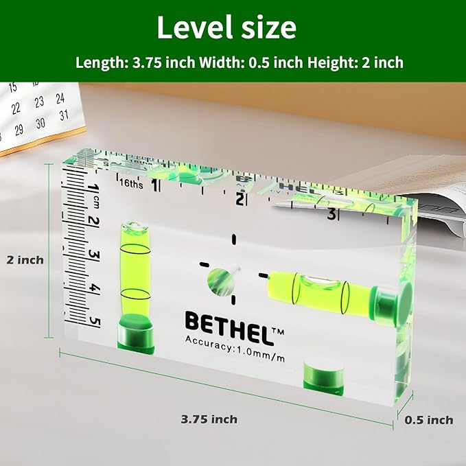 BETHEL 90°/180° Compact Level with Shatterproof Cross-check Magnetic Bubble, Mini Pocket Spirit Level for Picture Hanging Marking Measuring Instruments Layout tools (95×13×51(MM))