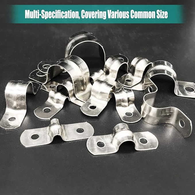 142 Pcs Pipe Strap Clamp Assortment Kit, 304 Stainless Steel 2 Holes Rigid Pipe Strap U Braket Tube Pipe Strap Clamp