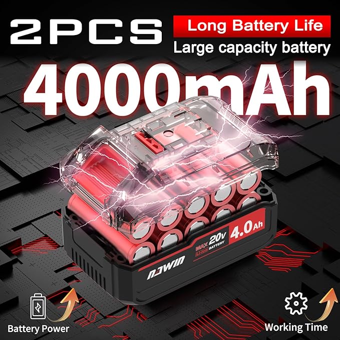 NAWIN 20V-cordless angle grinder 4-1/2'' cut off tool 2×4.0Ah Batteries & Charger,Max Brushless Motor 9000 RPM for Cutting, Grinding,Polishing（angle grinder variable speed）